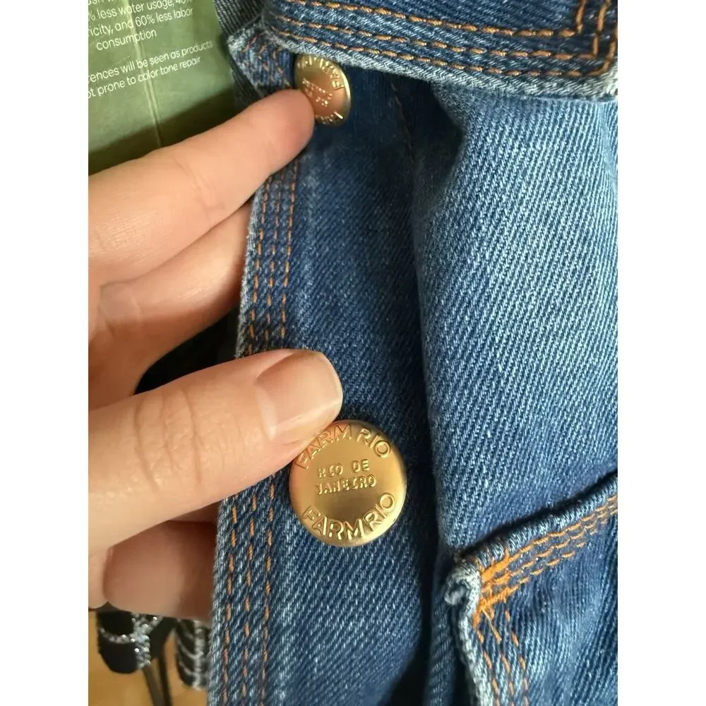 NWT Farm Rio Basic Cropped Denim Jacket Gold Buttons Small - Picture 5 of 5